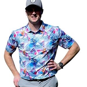 HOLSON GOLF CO. The MICHAEL Good Shirts for Bad Golfers Tropical Print Polo (M)